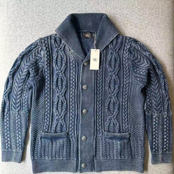 Polo Ralph Lauren Men's Double RL Aran-Knit Vintage Cotton Cardigan - Picture 6 of 14